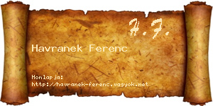 Havranek Ferenc névjegykártya